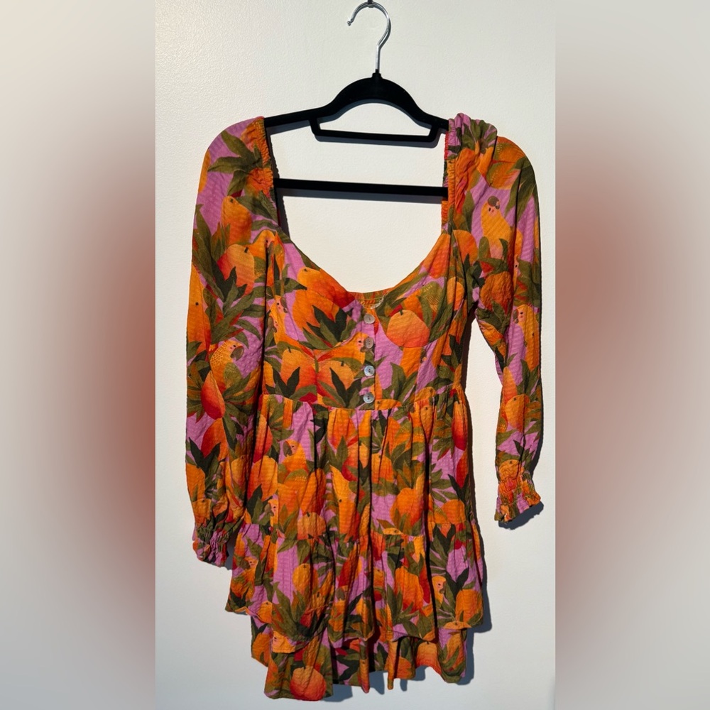 Farm Rio Lilac Mango Macaws Mini Dress - 🥭🌺🦜excellent condition!